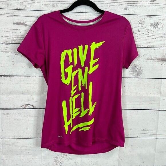 Nike Tee Shirt Top Womens Medium Pink Purple Short Sleeve Running Dri Fit - Picture 1 of 8